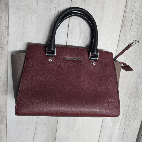Michael Kors Selma Medium Color Block Leather Satchel - Picture 1 of 12